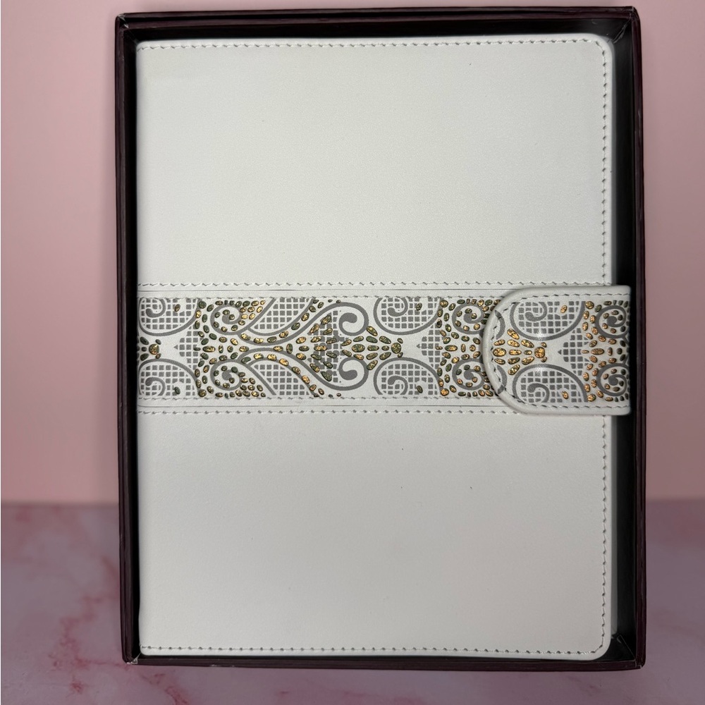 Elegant Victorian Trading Co White Journal with Gold Accents